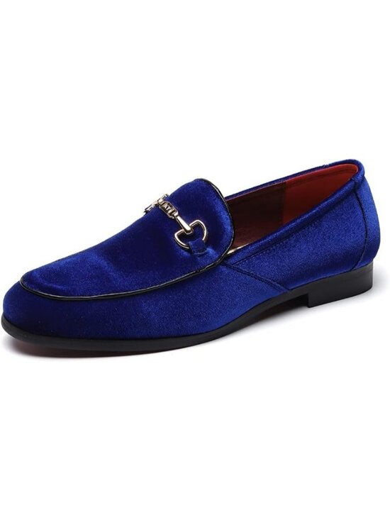 LCQL Men\'s Blue Leather Velvet Loafer Gold Buckle Slip On Comfortable Shoes main image 5